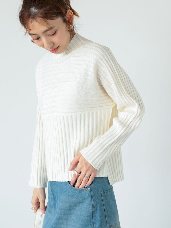 リブ切替ボトルネックニット（トップス/ニット・セーター）【セール