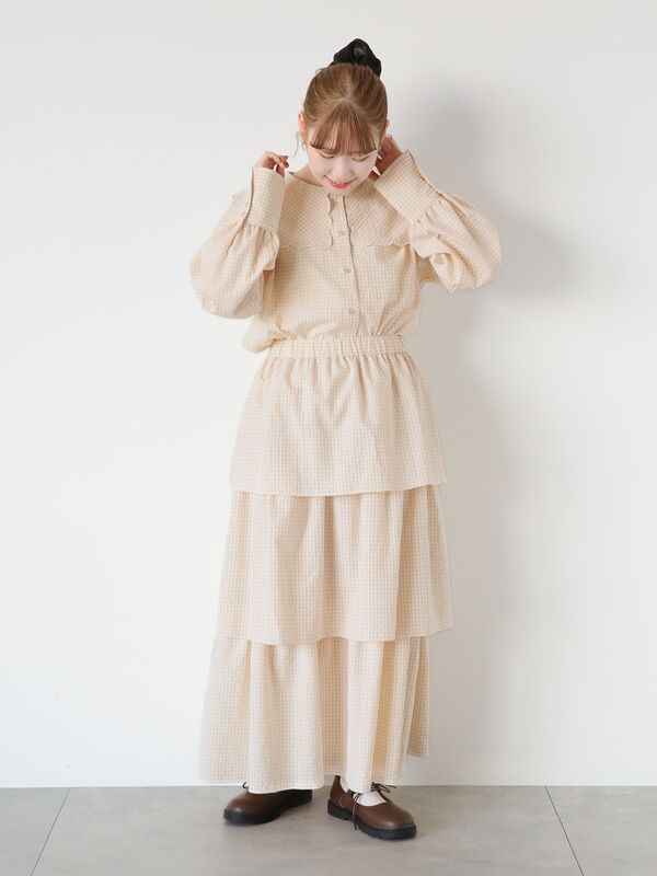 ギンガムティアードスカート(セットアップ可)（ボトムス/スカート