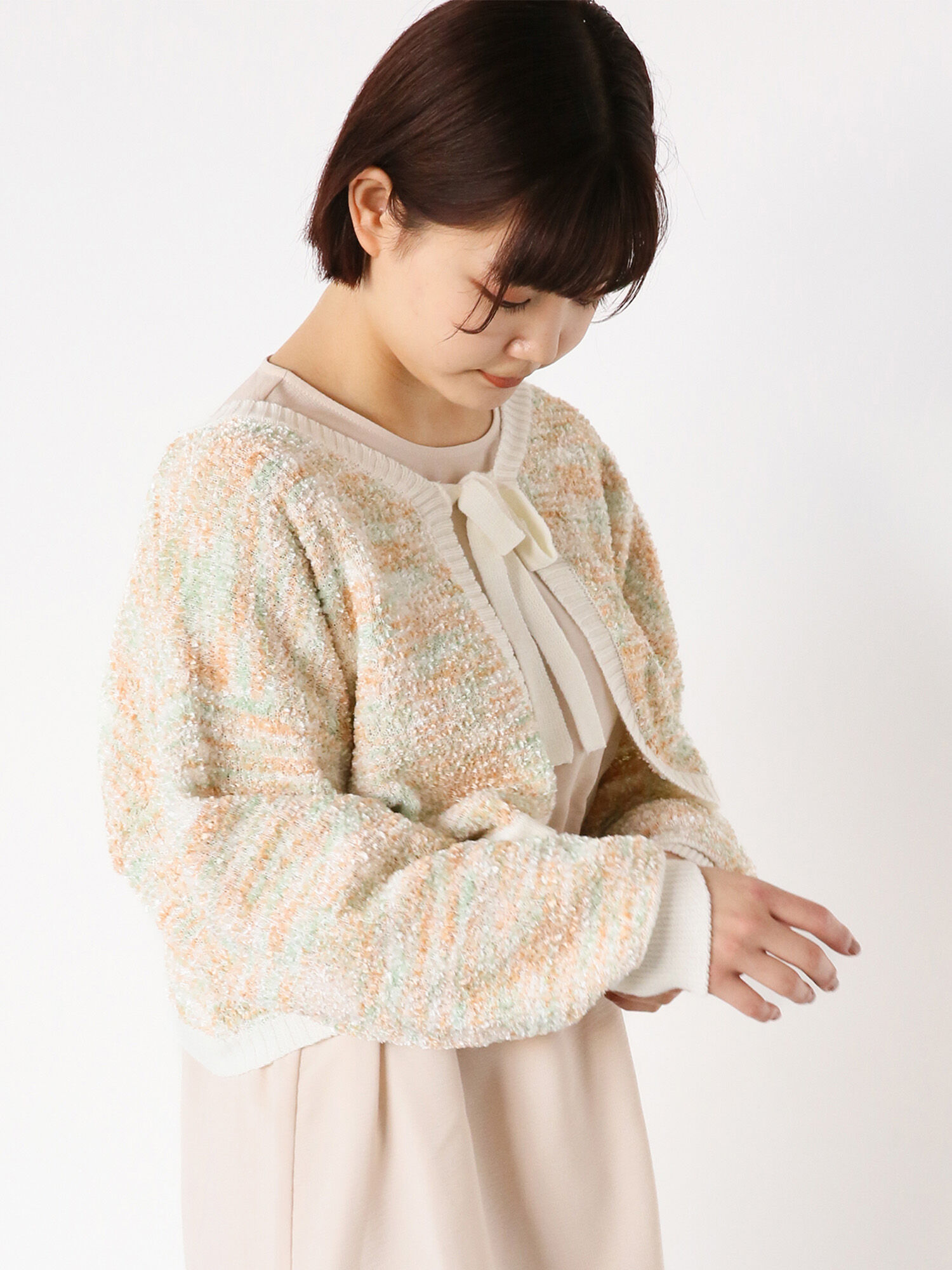 mina perhonen　リボンヤーンボレロカーディガン mina perhonenリボンヤーンボレロカーディガン