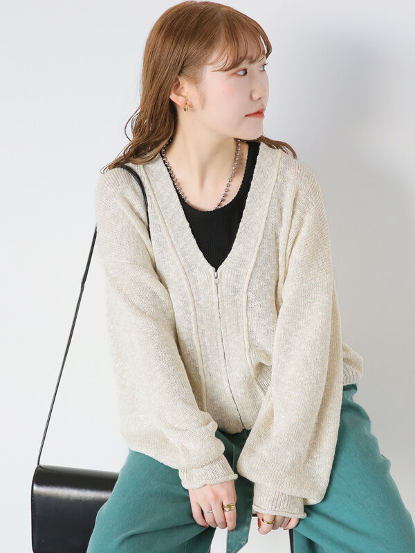 Vネックジップカーディガン（トップス/カーディガン）【セール