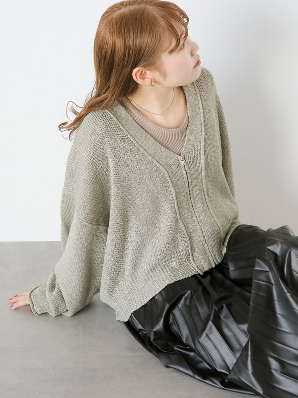 グレー Vネック ジップアップカーディガン ニットカーディガン メンズ ジッパーセーター Vネック シンプル ジップ