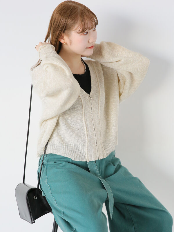 Vネックジップカーディガン（トップス/カーディガン）【セール】｜ehka