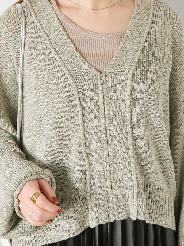グレー Vネック ジップアップカーディガン Vネックジップカーディガン（トップス/カーディガン）【セール】｜ehka