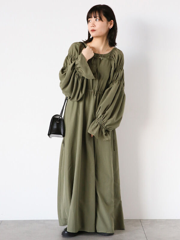 SHARE SPIRIT　ブラウス風ボリューム袖ワンピース　カーキ　Size38 2WAYボリューム袖ワンピース 綿麻オックス | OPナガソデ | 【公式】D*g
