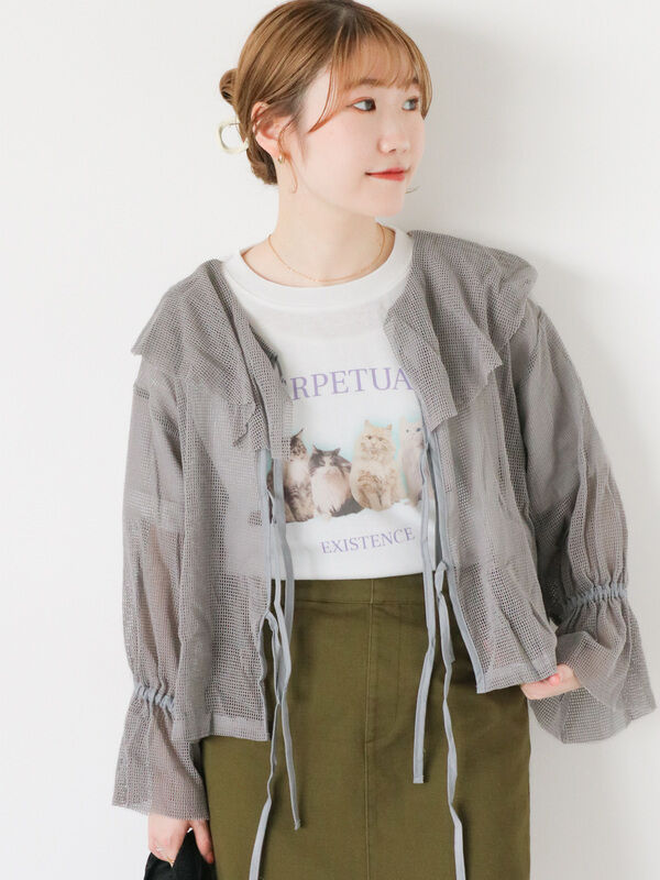 メッシュラッフルブラウス（トップス/シャツ・ブラウス）【セール