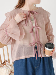 美品　ma liberte by ito ラウンドカラーリネンブラウス　ピンク シャツ・ブラウス(ピンク/桃色系)のセール・アウトレット