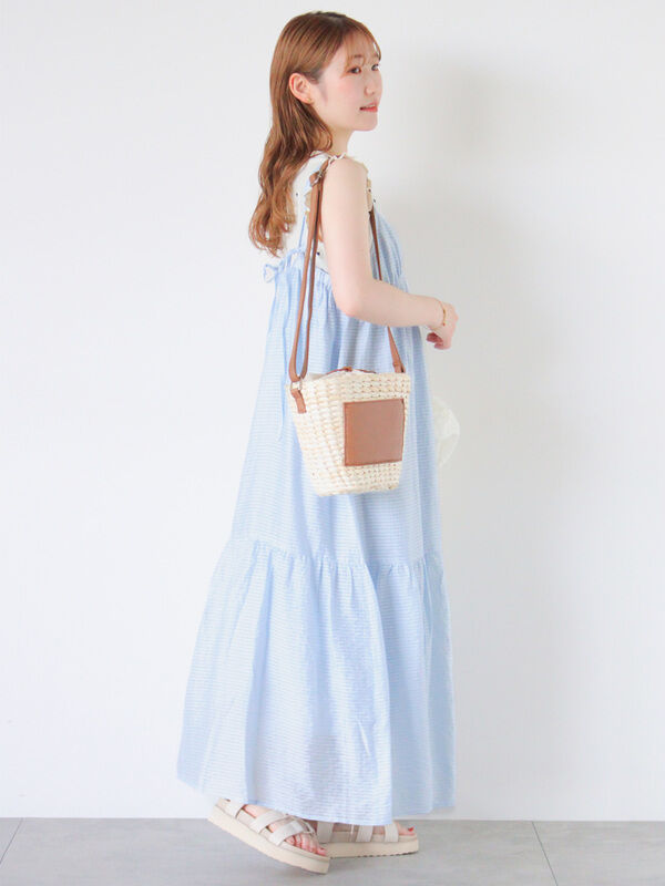 アトリエggブルーソーダキャミワンピース新品size21 シアーチェックティアードキャミワンピース（ワンピース/ワンピース