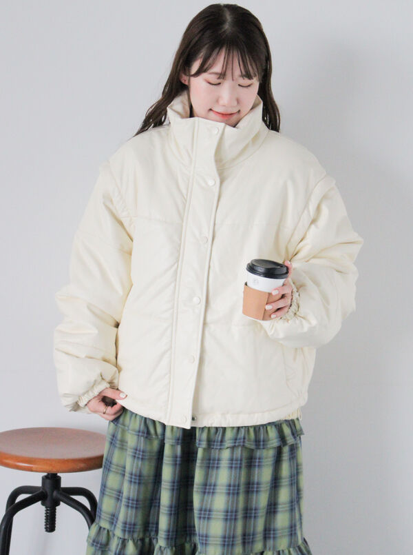 2wayエコレザー中綿ジャケット（アウター/ジャケット）【セール