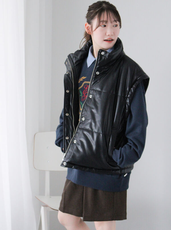 2wayエコレザー中綿ジャケット（アウター/ジャケット）【セール