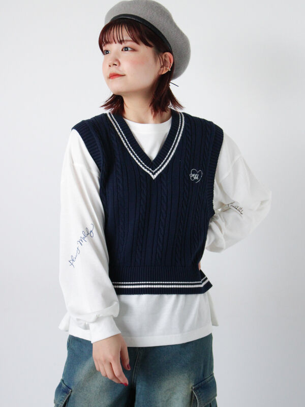 ハート刺繍チルデンベスト（アウター/ベスト）【セール】｜ehka sopo