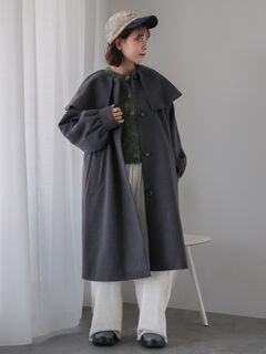 新品ポールカPAULEKA高級ウールリボンベルテッドコートジャケットグレー清楚 Precious掲載】ウールポリエステルストレッチ ジャケット