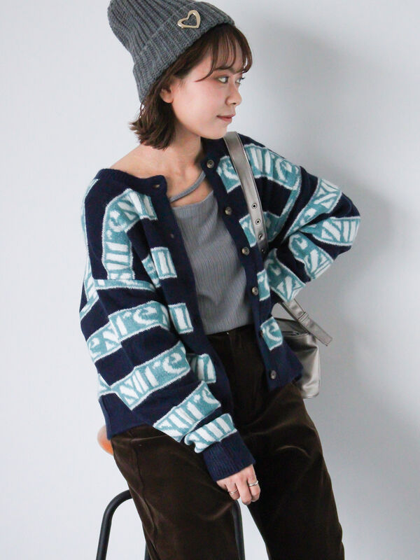 ボーダーロゴジャカードカーディガン（トップス/カーディガン