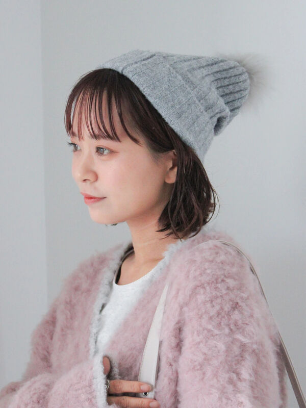 MHL.ポンポン付きニット帽 グレー ポンポン付ニットキャップ（アクセサリー/ハット・帽子）【セール