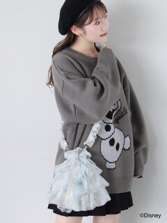 インディゴグラデデニム♡刺繍のショルダーバッグ♡フリルリボン猫ちゃん インディゴグラデデニム♡刺繍のショルダーバッグ♡フリルリボン