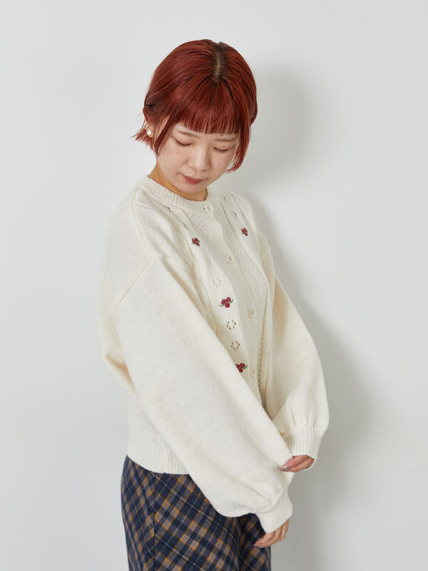 EPOCA エポカ ニット ロングカーディガン 40 アイボリー 花 モヘア