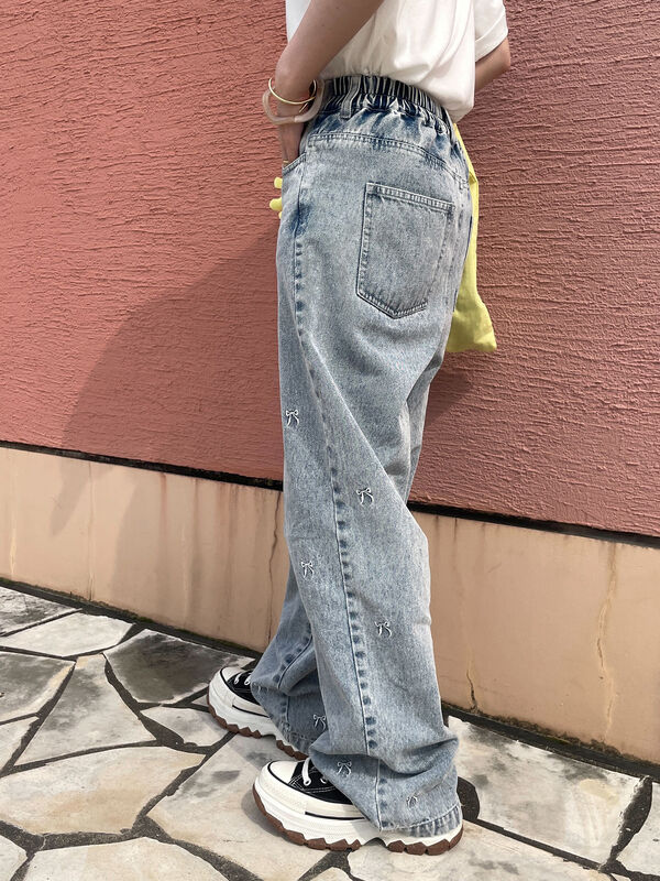 ◎リボン刺繍ストレートデニムパンツ（ボトムス/パンツ）【セール