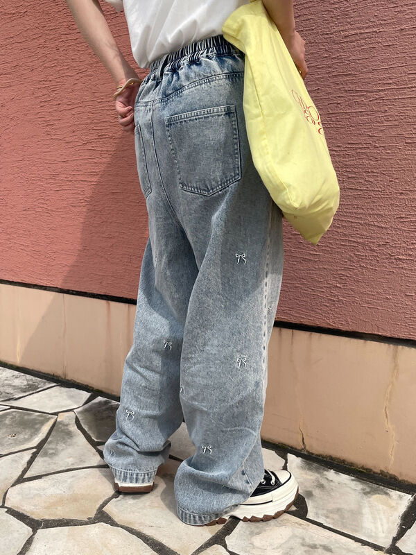 ◎リボン刺繍ストレートデニムパンツ（ボトムス/パンツ）【セール