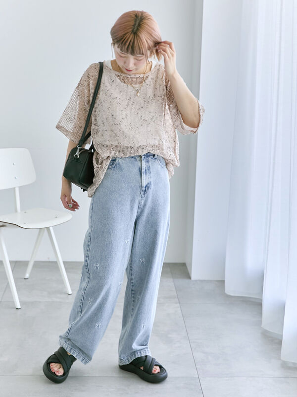 ◎リボン刺繍ストレートデニムパンツ（ボトムス/パンツ）【セール