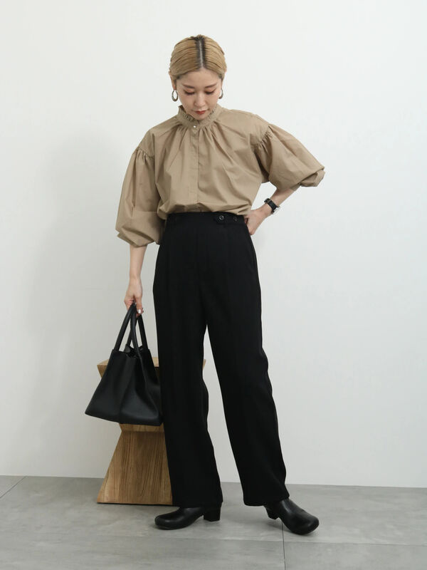 サイドベルトタックパンツ（ボトムス/パンツ）【セール】｜Samansa