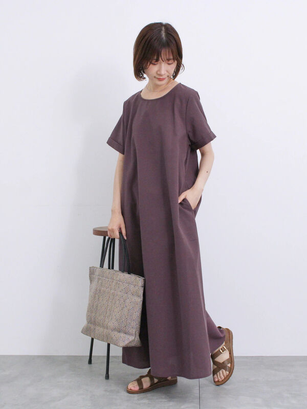 イージーケア】リネン混マキシフレアワンピース（ワンピース