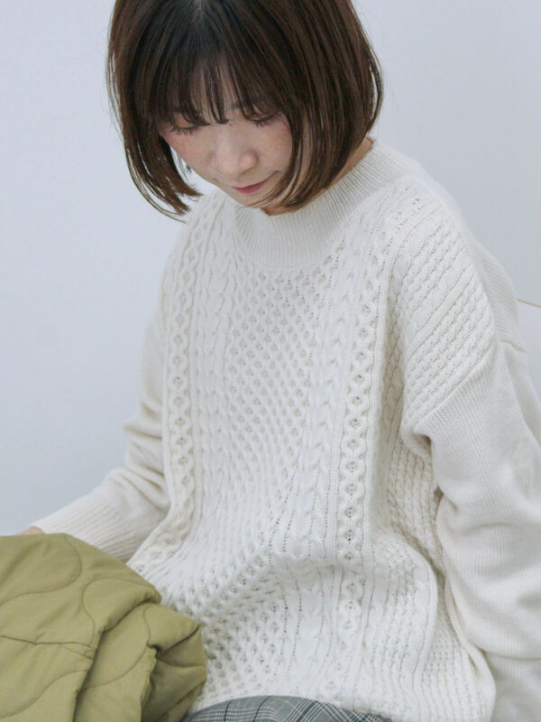 マシンウォッシャブル】ケーブルニットプルオーバー（トップス/ニット