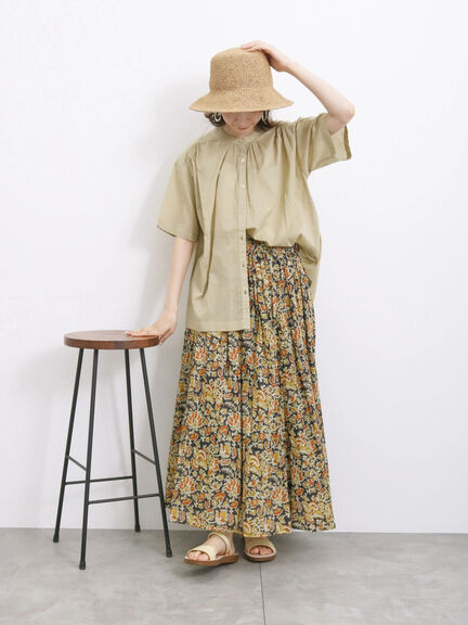 【Made in India】花柄ボイルギャザースカート（チャコールグレー/イエロー/ブルー）｜Samansa Mos2 blue（サマンサモスモス ブルー）通販