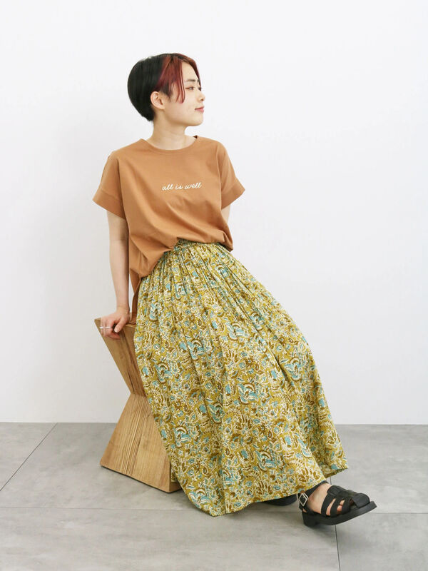 Made in India】花柄ボイルギャザースカート（ボトムス/スカート