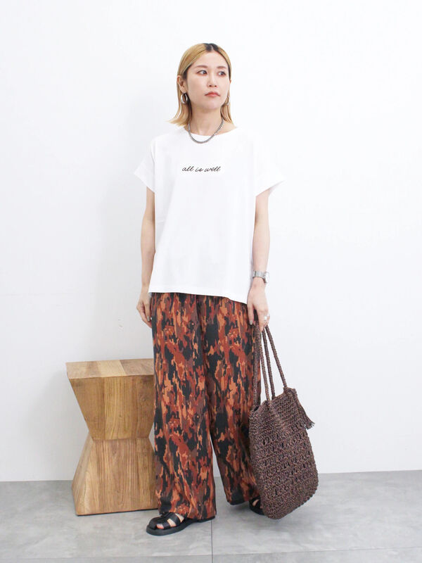 楊柳プリントワイドパンツ（ボトムス/パンツ）【セール】｜Samansa