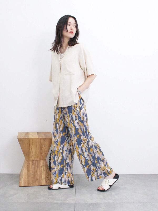 楊柳プリントワイドパンツ（ボトムス/パンツ）【セール】｜Samansa