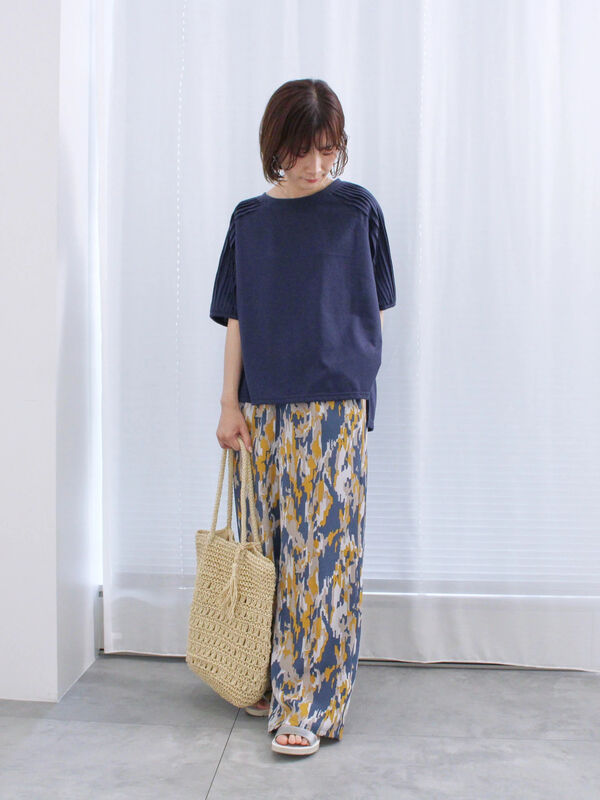 楊柳プリントワイドパンツ（ボトムス/パンツ）【セール】｜Samansa