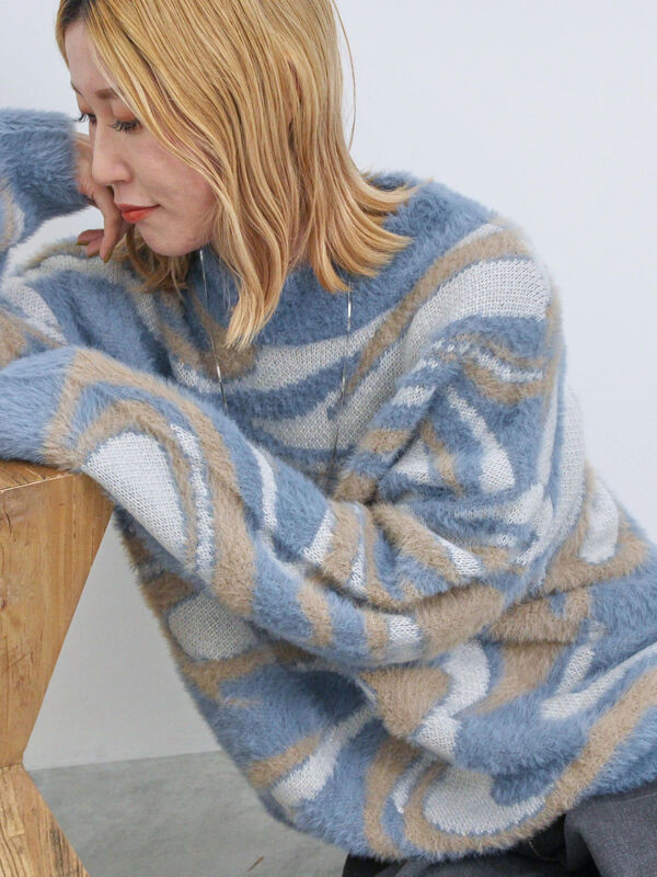 マーブル柄フェザーヤーンニットプルオーバー（トップス/ニット